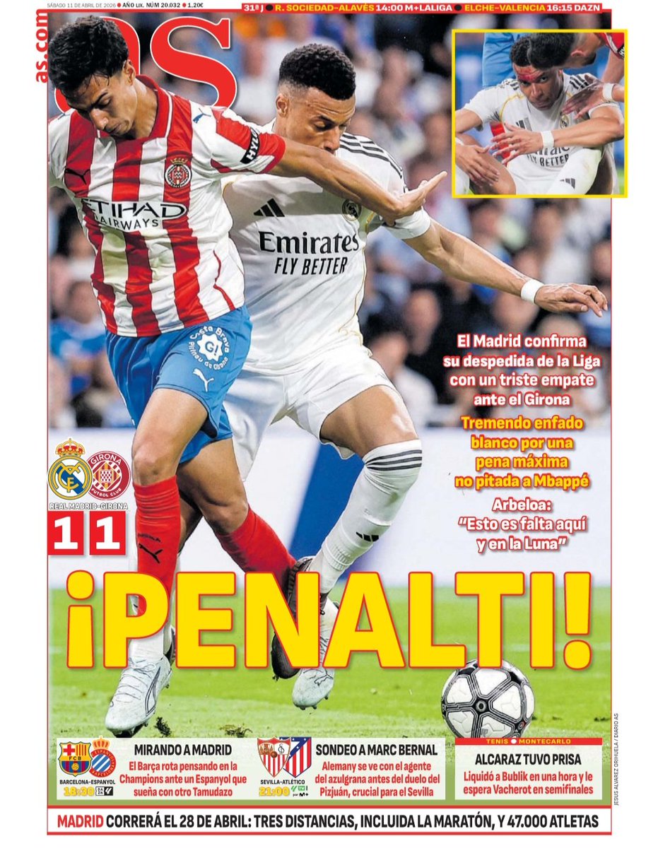 AsFoto_Orihuela's tweet photo. Foto de #Portada del @diarioas (11-04-26): ¡Penalti! 🗞📰 #portadaAS #RealMadridGirona
・
・
・
#RMLiga #HalaMadrid #RMFans #RealMadrid #madridistas #Girona #Bernabéu #LaLiga #football #soccer #cover #frontpage #fútbol #calcio #giornale #Canon #DiarioAS https://t.co/GhPhsjUiQH