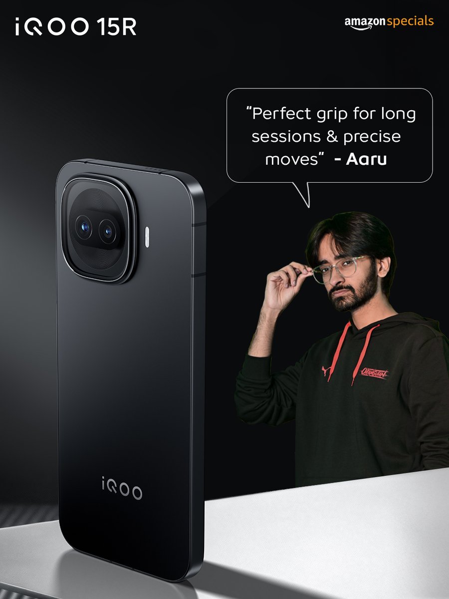 IqooInd's tweet image. Feels right. Plays better. ⚡

Slim, light, and built for long sessions— so your grip stays locked and your moves stay precise.

Don’t just take our word for it. Aaru’s already vouched for it. 👀

iQOO 15R. Fits in your hand. Stays in control.

#iQOO15R #Gaming #Performance