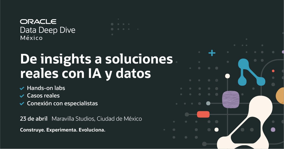 Cardosius's tweet photo. El futuro está impulsado por IA y datos. ¿Te estás preparando?

En el Data Deep Dive, la experiencia es práctica, con labs, desafíos reales y conexión con especialistas de Oracle.

No lo dejes para después. Inscríbete: https://t.co/F5NUGgsDk2 https://t.co/0DAPjRDxnl
