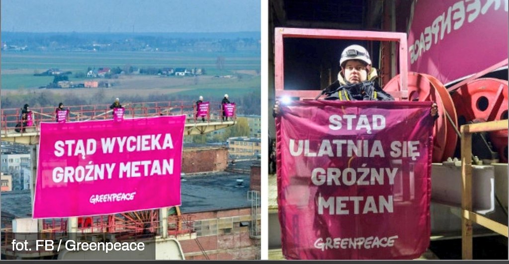 Fana43124688's tweet photo. Działŏcze ôd @Greenpeace protestowali na Ślōnsku. Weszli na szyb gruby #Knurow-#Szczygłowice a dopōminali sie regulacyji ymisyji metanu.
#Greenpeace #Polska #Śląsk
⬇️
https://t.co/j6u0M1oGUN https://t.co/sg5bLfEH16