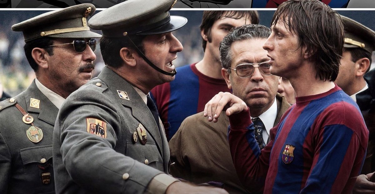 Unforgettable scenes of FC Barcelona legend Johan Cruyff confronting Spanish police after receiving a controversial red card during the 1975 match against Málaga CF.

Cruyff stood face to face with police officers on the pitch and refused to step back. After protesting the