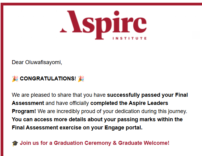 odejimi_o's tweet photo. I almost gave up on the Aspire Leadership Program during the final assessment. One push from a friend changed everything.
Just completed it 🎉
Reminder: don’t quit too early.

Thank you @aspire_leaders https://t.co/DNkARWsvQZ