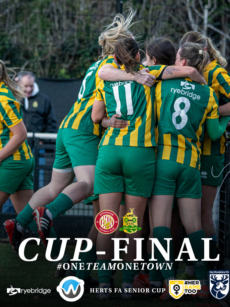 90 minutes from glory 🏆

Tomorrow the green &amp; gold face <a href="/StevenageFCW/">Stevenage FC Women</a> in the <a href="/HertfordshireFA/">Hertfordshire FA</a> County Cup final!

🕑14:30 KO 

The County Ground, Letchworth Garden City SG6 2EN

#OneTeamOneTown🟡🟢🦌