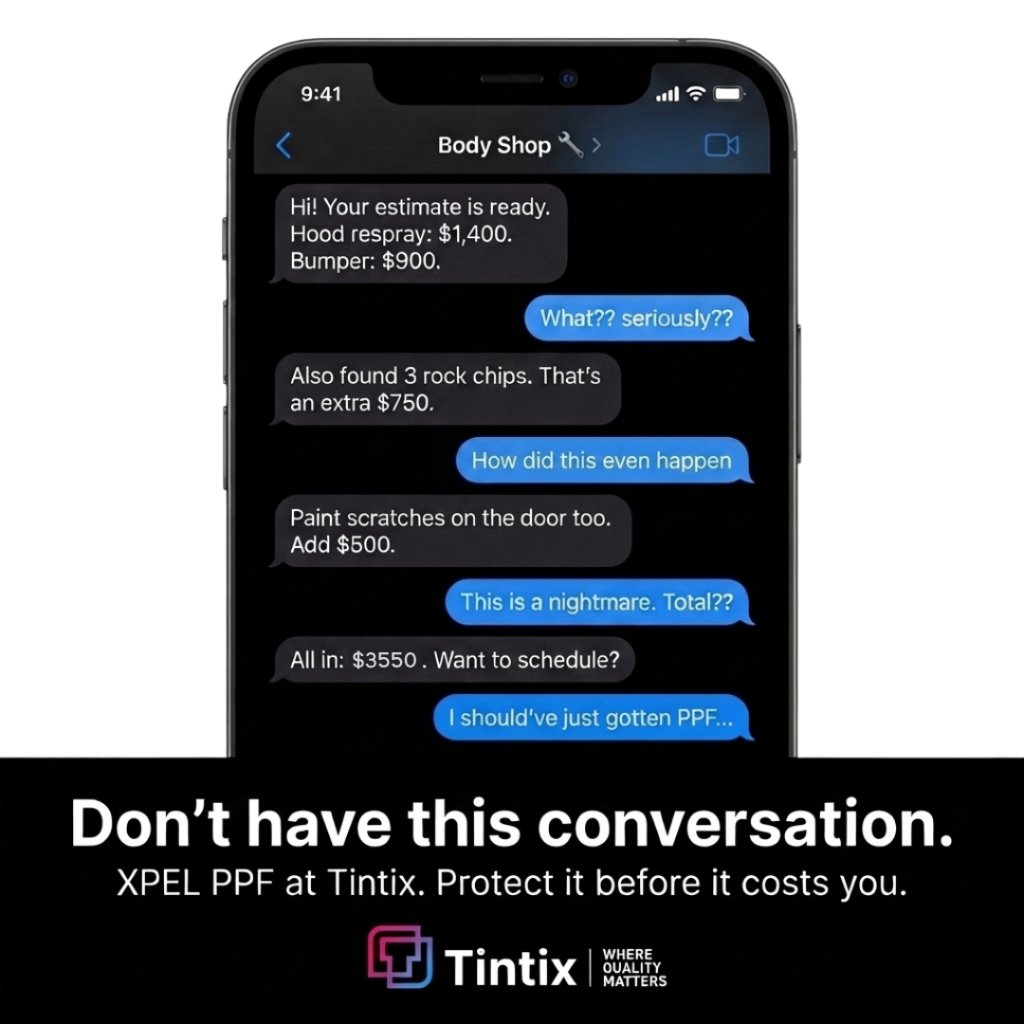TINTIX_CA's tweet photo. This is a conversation nobody wants to have. A rock chip. A parking lot scratch. A highway scuff. Each feels minor until you get the estimate. XPEL PPF at Tintix stops it before it starts. 925-261-7111 https://t.co/dZRka6CKIU
