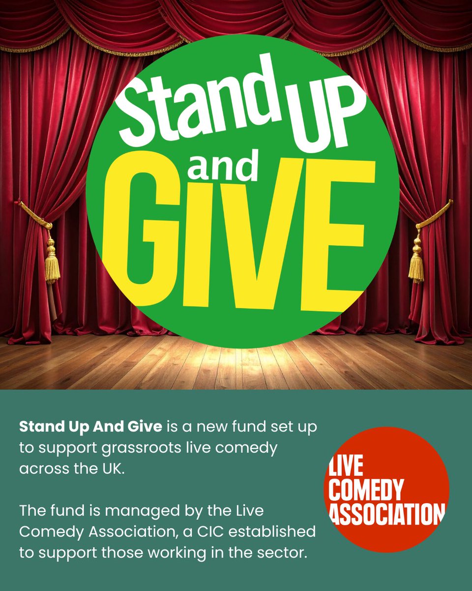 LiveComedyUK's tweet photo. From 30-seat rooms to major stages, live comedy thrives on its grassroots.

Stand Up &amp; Give is a fund designed to support the people who make those rooms happen - improving working conditions and strengthening the sector from the ground up.

Support here:
https://t.co/UIxjtdyiAd https://t.co/JhDmvlJmI2