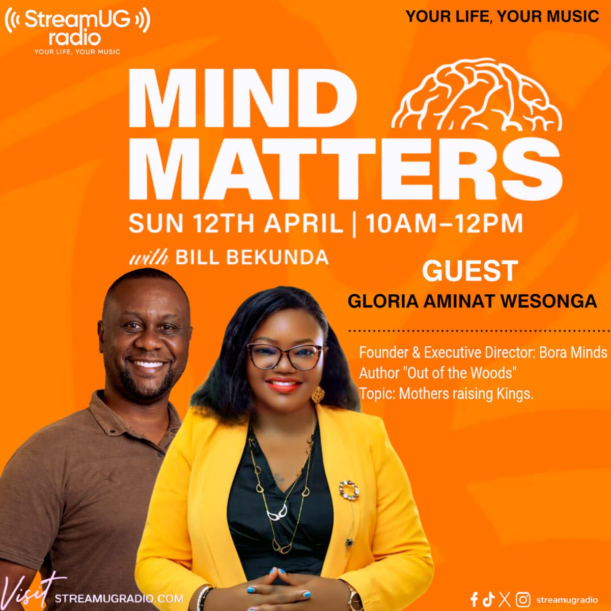 StreamUGRadio's tweet image. Big conversations, real growth, and powerful insights 💭🔥
Don’t miss Mind Matters this Sunday with Bill Bekunda and special guest Gloria Aminat Wesonga as they dive into “Mothers Raising Kings” 👑
Tune in and level up your mindset!
#MindMatters #StreamUGRadio @bill_bekunda