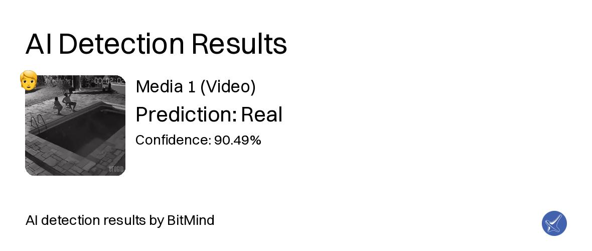 yugosai's tweet photo. @UXBlockLab @NicoleA18060980 🔍 AI Detection Results 🔍

Analyzed 1 item

🎬 Media 1 (Video): 👤 Real (90.49%)

Thank you for using BitMind AI detection! 🙏 https://t.co/OojPvYyWmp