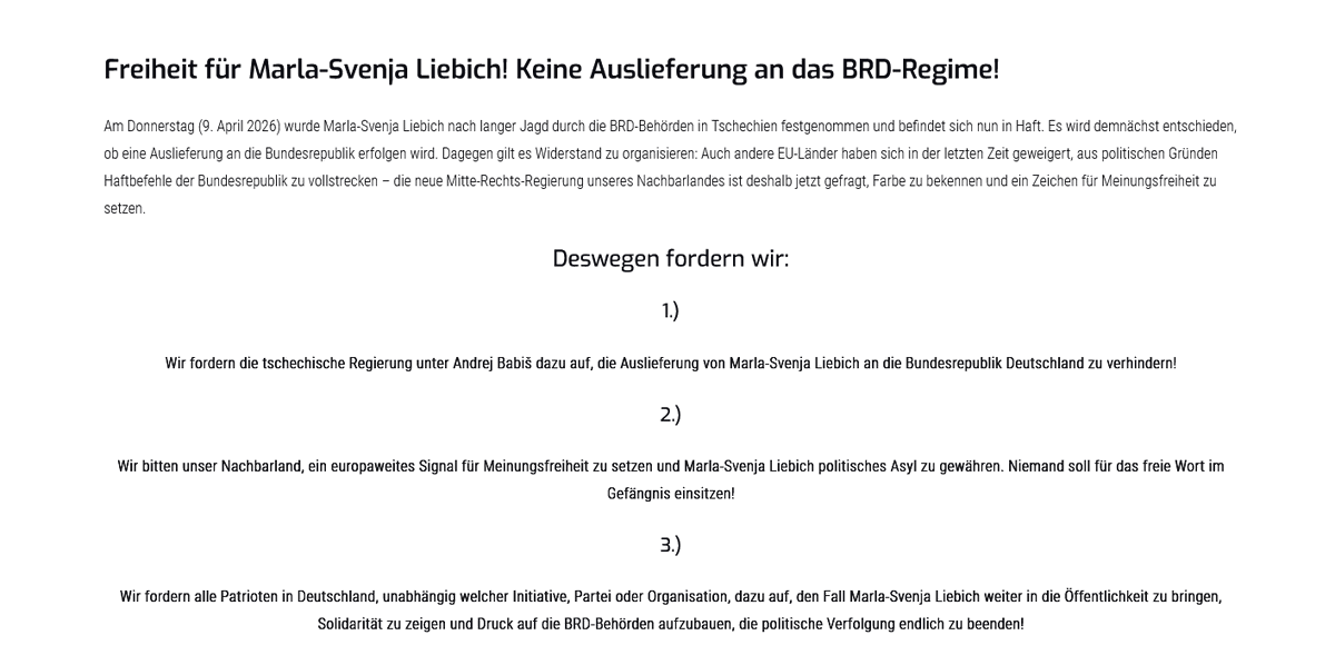 MaltusPanda's tweet image. hahaha, die kleine Splitterpartei Freie Sachsen fordert auf der Hompage reiheit-fuer-marla.de dass Tschechien  Der #Nazi:in Asyl gewähren möge! Wich denke, sie werden verzögern wollen, dass die Verurteilte Straftäerin ausgeliefert wird! Auch #AfD-Höcke fordert ihre Freilassung!