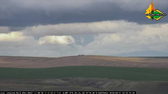 NWSSpokane's tweet photo. [April 11, 1:20PM]: We are observing increasing lightning over the last 30 minutes with cells around #Lewiston #Winchester #Nezperce.  Brief downpours and wind gusts up to 30 mph will be possible with this activity.  #wawx #idwx https://t.co/yFpuJI3vHI
