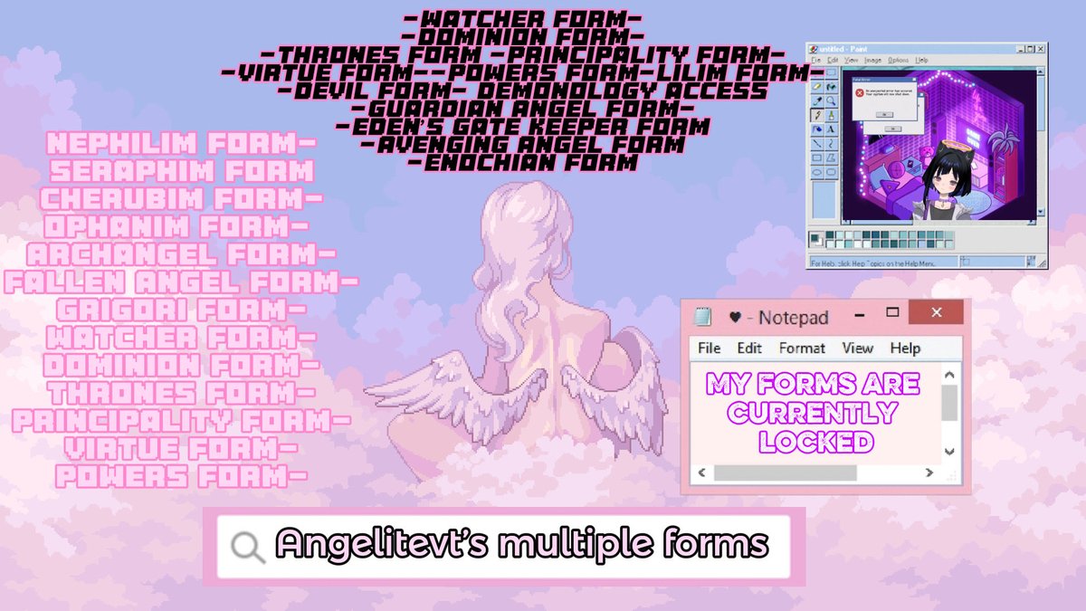 SadEyesFidlstyx's tweet image. #internetangel #angelvtuber #vtubercommunity #vtubersupporters #vtuberlore #vtuber #vtubers #VtubersEN #vtuberuprising #vtubersupport 
Besides the ghost cat form where I had been ghosted 👻 here are some of my other forms…😇🪽🐈‍⬛💫