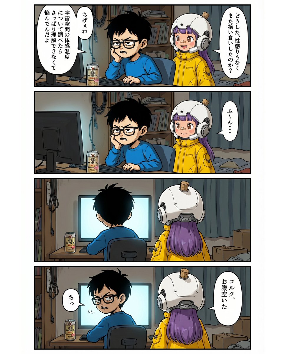 おはようございます☀️
ランラ ランラ ランな日曜日です♪😃

#漫画が読めるハッシュタグ　
#コルクちゃん　　　　　
#世界宇宙飛行の日  　

今朝の『コルクちゃん』、
ネタに困った挙句、いつものヤツです😂💦

ではでは、皆さんの今日が
益々絶妙に楽しく幸せな１日でありますように♪😆💫💫🍀