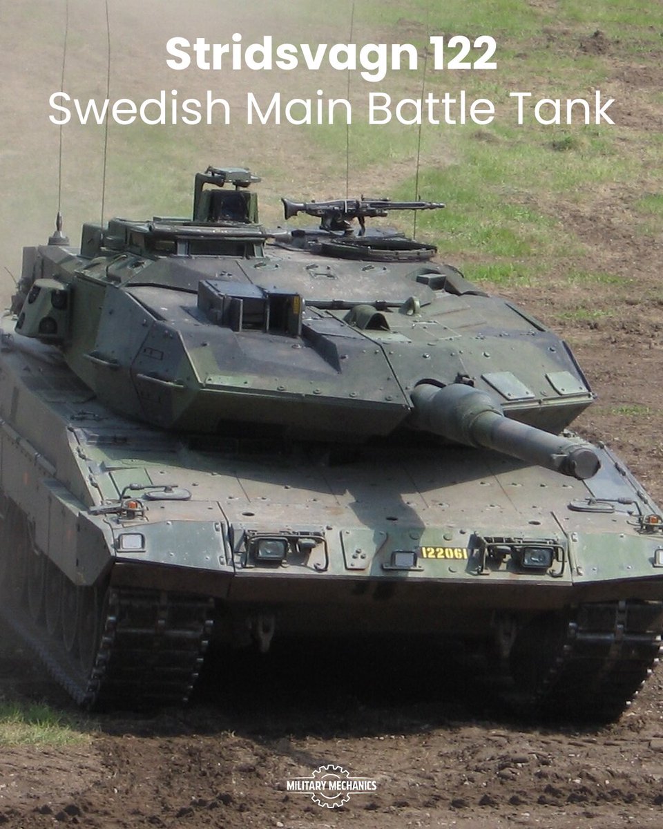 MilitaryMechs's tweet photo. The Stridsvagn 122 is a heavily upgraded Leopard 2 tailored for Swedish requirements. Enhanced armor & advanced electronics boost survivability and targeting, while its 120mm cannon delivers precise long-range firepower.
#MainBattleTank #Strv122 #MilitaryMechanics https://t.co/RILxtoGfPN
