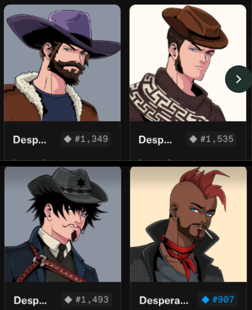 Just bought four more <a href="/DesperadosNFT/">Desperados</a> from near the floor.

I love the art, but I'm more excited that the project was recently CTO'd by OG legend <a href="/SuperChillBean/">SuperChillBean</a>. He was chosen by <a href="/plaguelabs/">Plague</a>, whose collections are specifically designed to be CTO'd once minted out. 

I've known