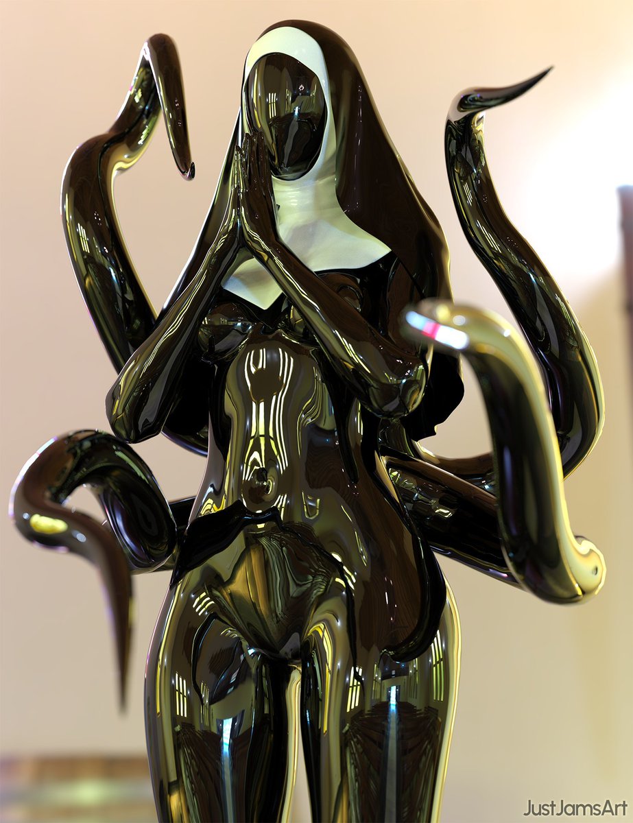 *the latex of the empire. sometime seeks out host to worship the goddess of latex. here is one praying and thanking the goddess for its new host. if you see one they will happily accept you into the order And give your own latex.* #latexempire #RP