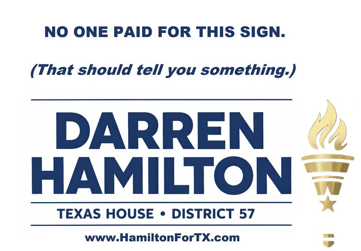 DHamilton2022's tweet photo. Not that anyone will really care, but here is one of the new yard signs that I have created for my campaign. There are a couple of others on my website: https://t.co/W0Ld7nMl5t (look for Yard Signs) https://t.co/2MFmAHS0Ic