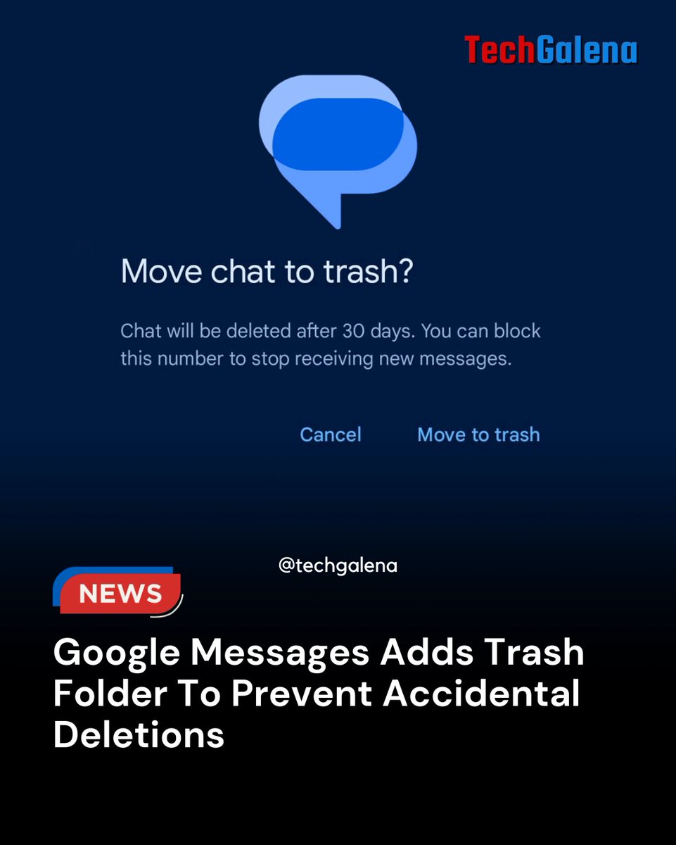 techgalena's tweet photo. Google Messages is rolling out a Trash folder, so even if you delete something by mistake, you’ve got a second chance to recover it 🙌

Small feature… BIG relief 📲

🔥 Follow @TechGalena for more quick tech updates you don’t want to miss! https://t.co/tgQFpgSNzZ