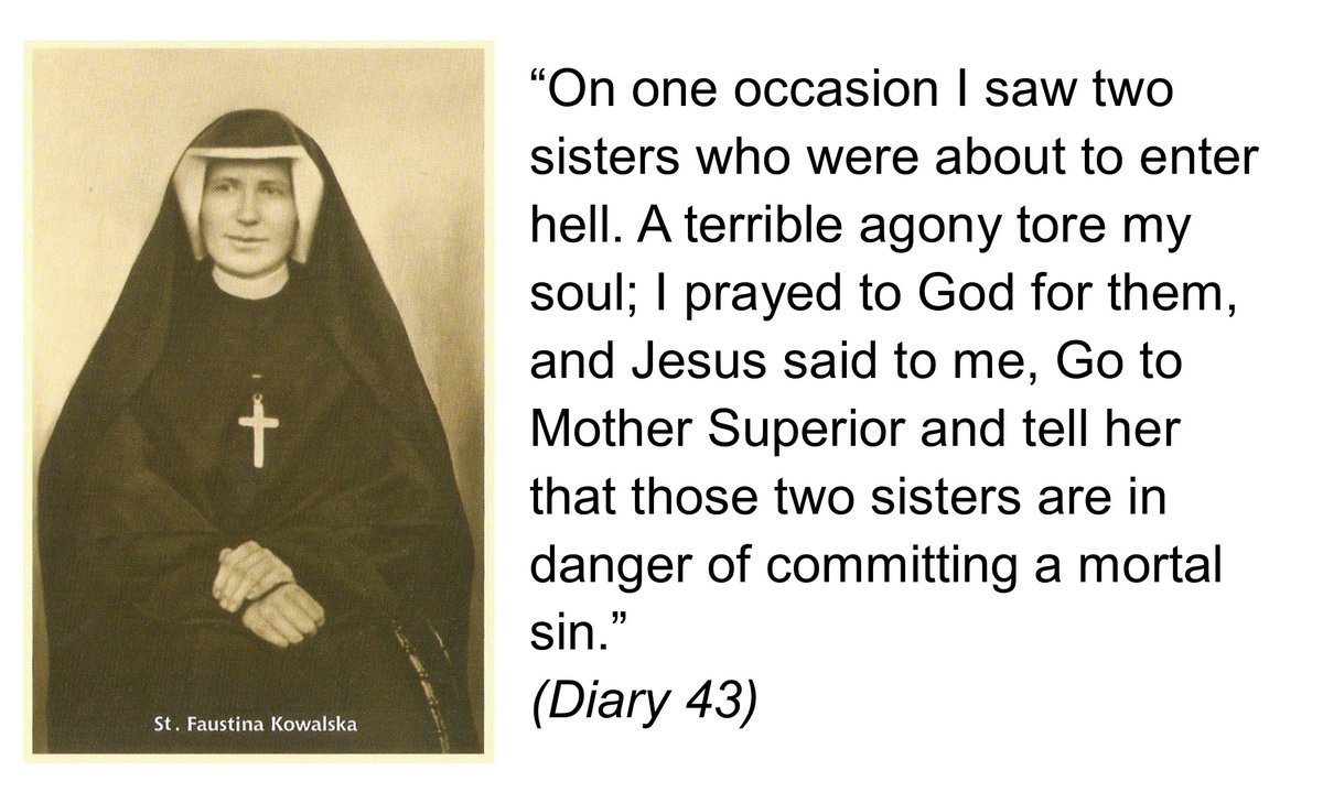 ascent_of's tweet image. The Claim of Reading Future Mortal Sins
Sr. Faustina writes,
“On one occasion I saw two sisters who were about to enter hell. A terrible agony tore my soul; I prayed to God for them, and Jesus said to me, Go to Mother Superior and tell her that those two sisters are in danger of