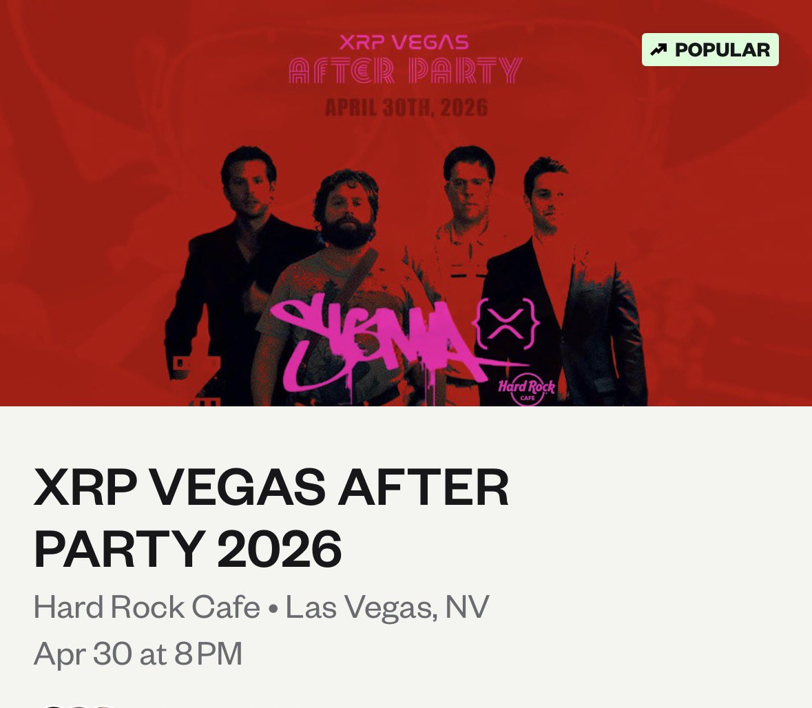 Zenwarrior113's tweet photo. xrp vegas is coming up quick 🎰 
after party #2 is about to be a movie
300+ rsvps and counting 🎟️ 

secure your spot on the list 
rsvp now -> https://t.co/CZxza8rznM https://t.co/UxxzH7k10t