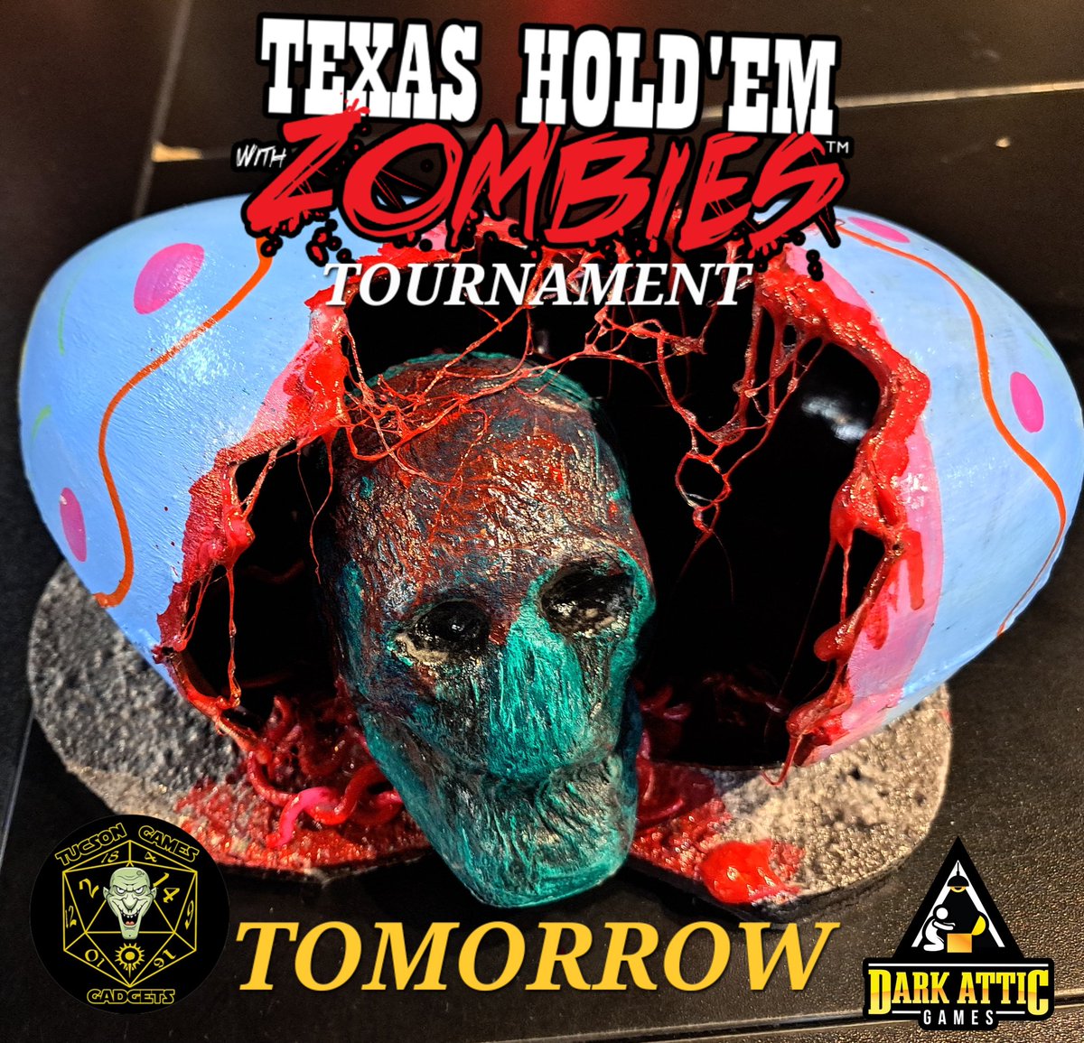 ❗️REMINDER❗️
🧟Monthly #THZ tournament tomorrow at Tucson Games and Gadgets 4pm.🧟‍♀️
<a href="/tucgamesgadgets/">TucsonGamesandGadget</a> <a href="/ShortRestTavern/">Short Rest Tavern</a> <a href="/THwithZombies/">TexasHoldemW/Zombies</a>