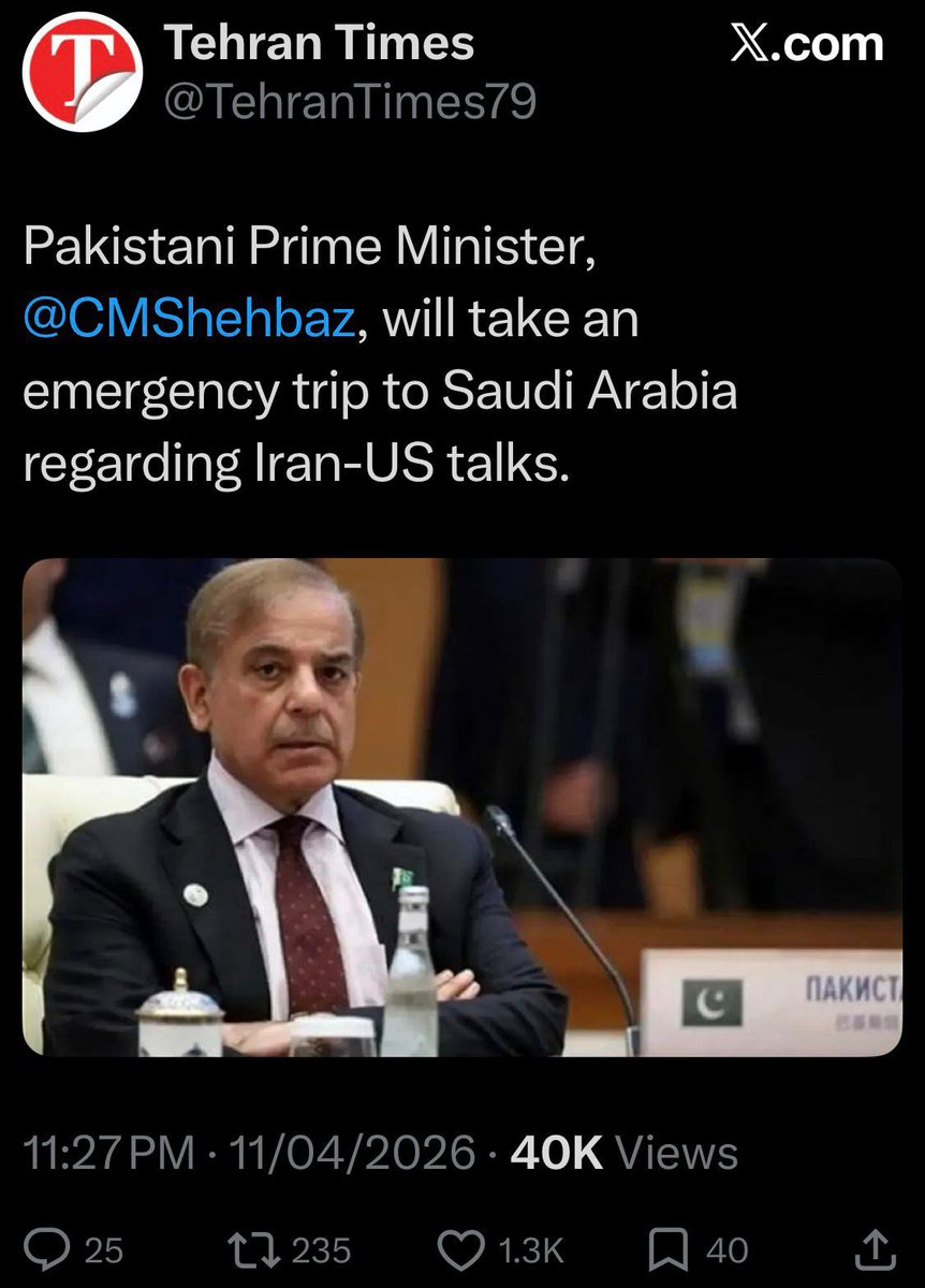 AniqaNisar's tweet image. This is Not true!
PM Shehbaz Sharif is NOT travelling to Saudi Arabia with regards to USA-Iran relations.

#Pakistan #KSA #USA #Iran #IslamabadTalks