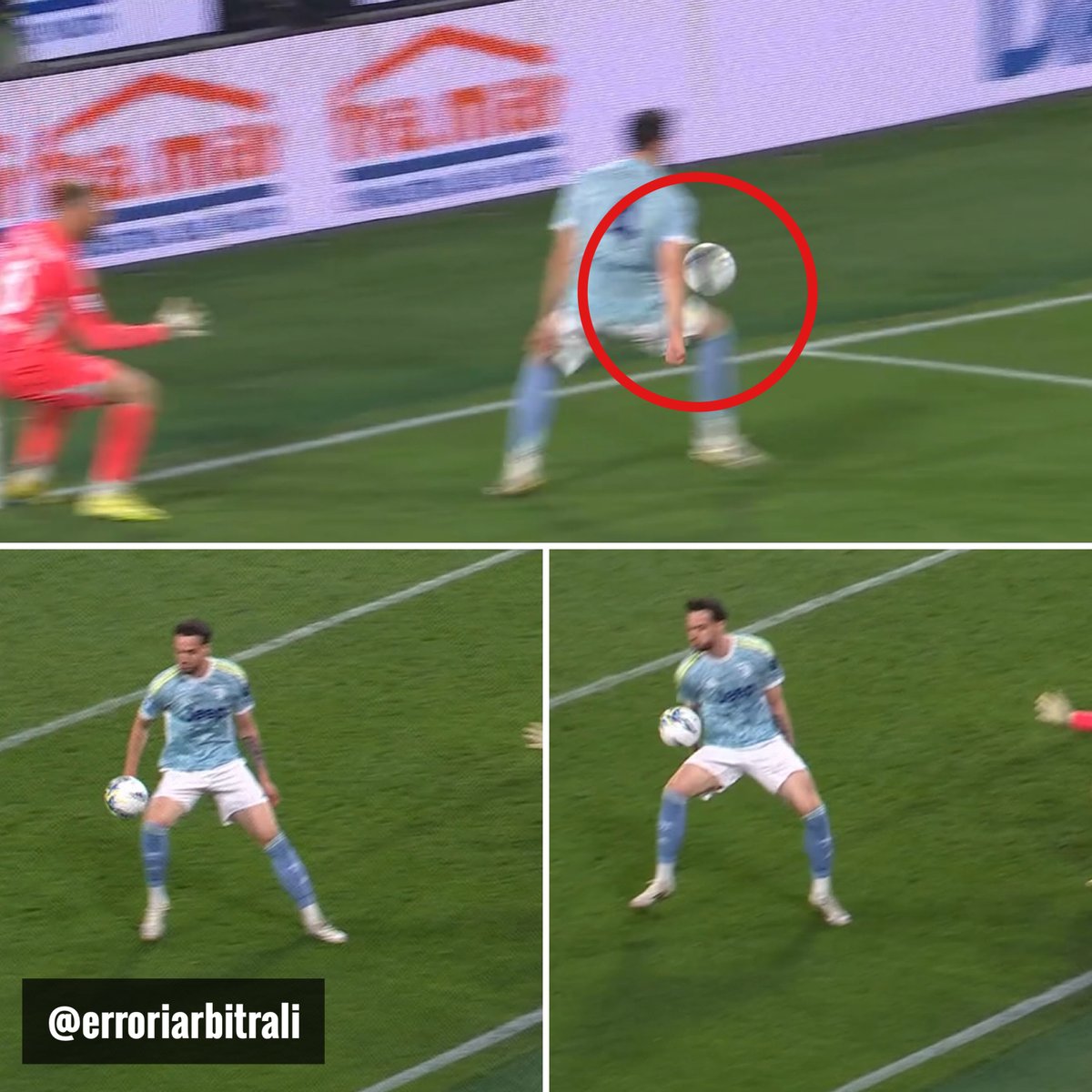 erroriarbitrali's tweet image. #AtalantaJuve | chiesto il rigore al minuto 86 dai giocatori di Palladino per un tocco di mano di Gatti in area di rigore (📸 DAZN).
Il difensore va a contrastare il cross, ma non c'è alcun aumento di volume: movimento a chiudere, ed il contatto avviene con il braccio destro