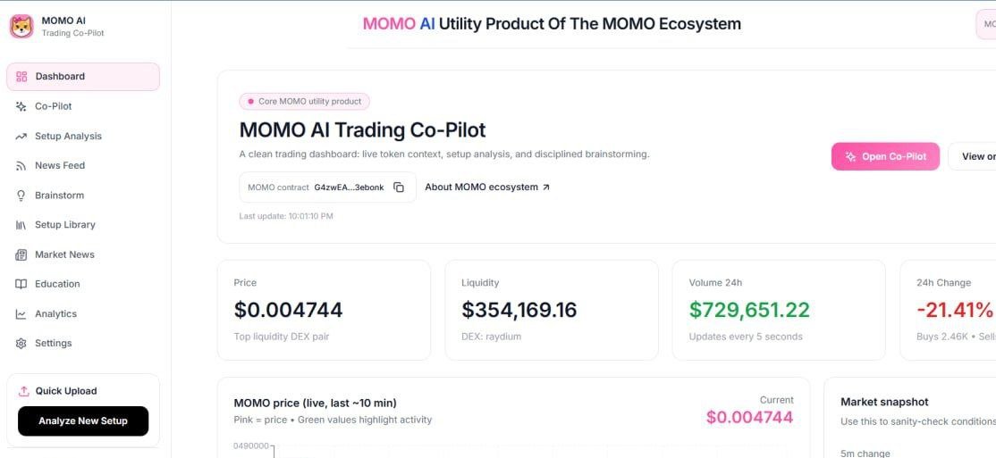 Momo_bonk's tweet image. 🔥 The $MOMO AI Agent Alpha is live 🔥

Your next trading companion is now available at momocopilot.com 🤖📈

Built over the last few months to help the #MOMOArmy stay ahead of the market.

It is moving faster, thinking sharper, and trading with the kind of edge that is
