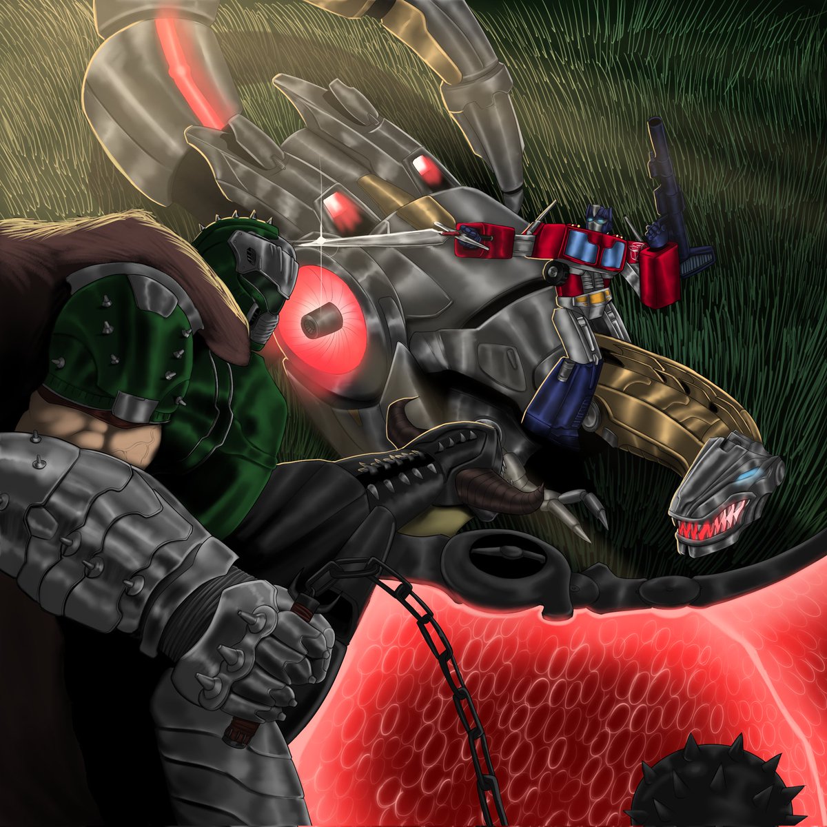 boomshootart's tweet image. Day 184 of posting my #DOOM art commissions

One Shall Stand, One Shall Fall
Slayer and Serrat vs Optimus Prime and Grimlock

Transformers crossover art by @PraiseAltman111