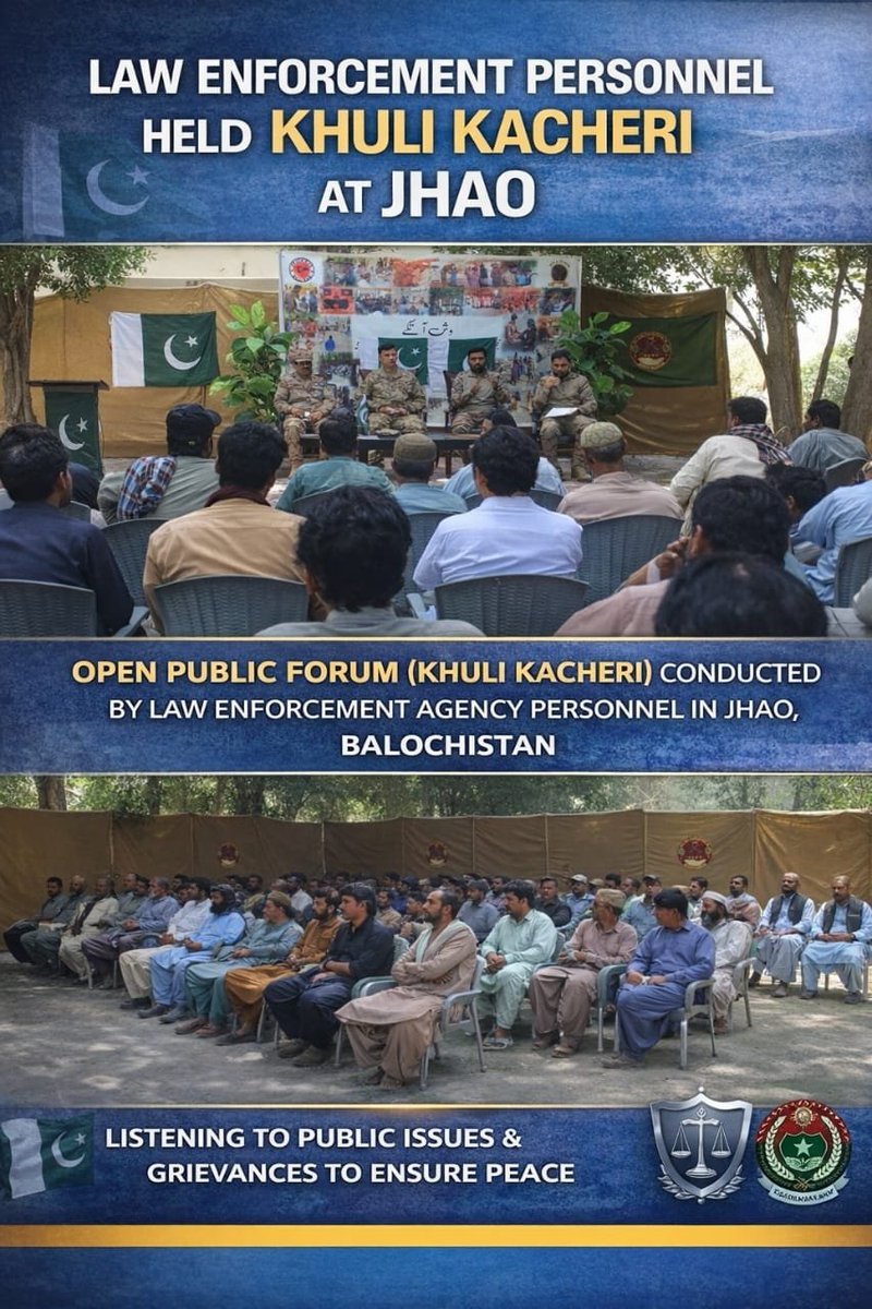 waqar8796's tweet image. Khuli Kacheri held in Jhao, public concerns heard, focus on security, development and services, strengthening trust and cooperation.
#Jhao #Balochistan #OpenCourt #CommunityEngagement #Peace