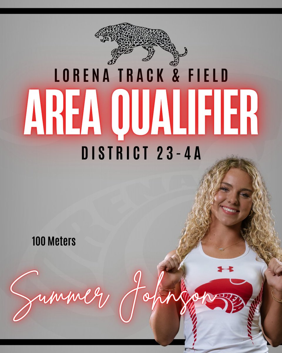 LorenaHSTrack's tweet photo. SUMMER JOHNSON IS HEADED TO AREA 🔥🐆
Advancing in the 100m & 200m with speed and dominance. The grind is paying off.
Next stop: Area. Let’s go. ⚡️
#LadyLeopards #TrackSeason #SprinterMode https://t.co/esQOfRFhVX