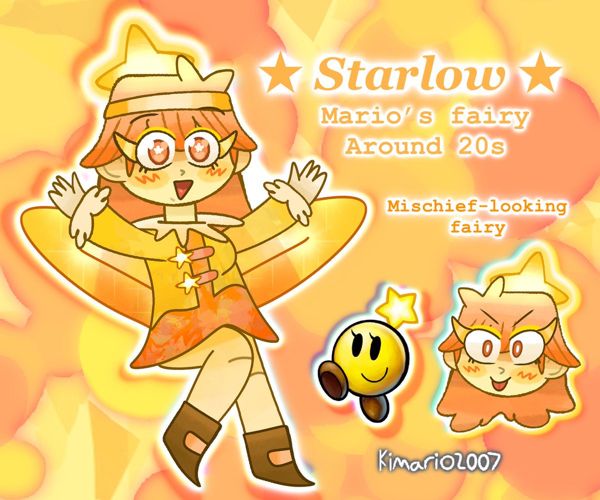 Kimario2007's tweet image. Here’s my Starlow Gijinka for fun, the supporter star fairy! 🌟 
#Mario #Starlow #Gijinka