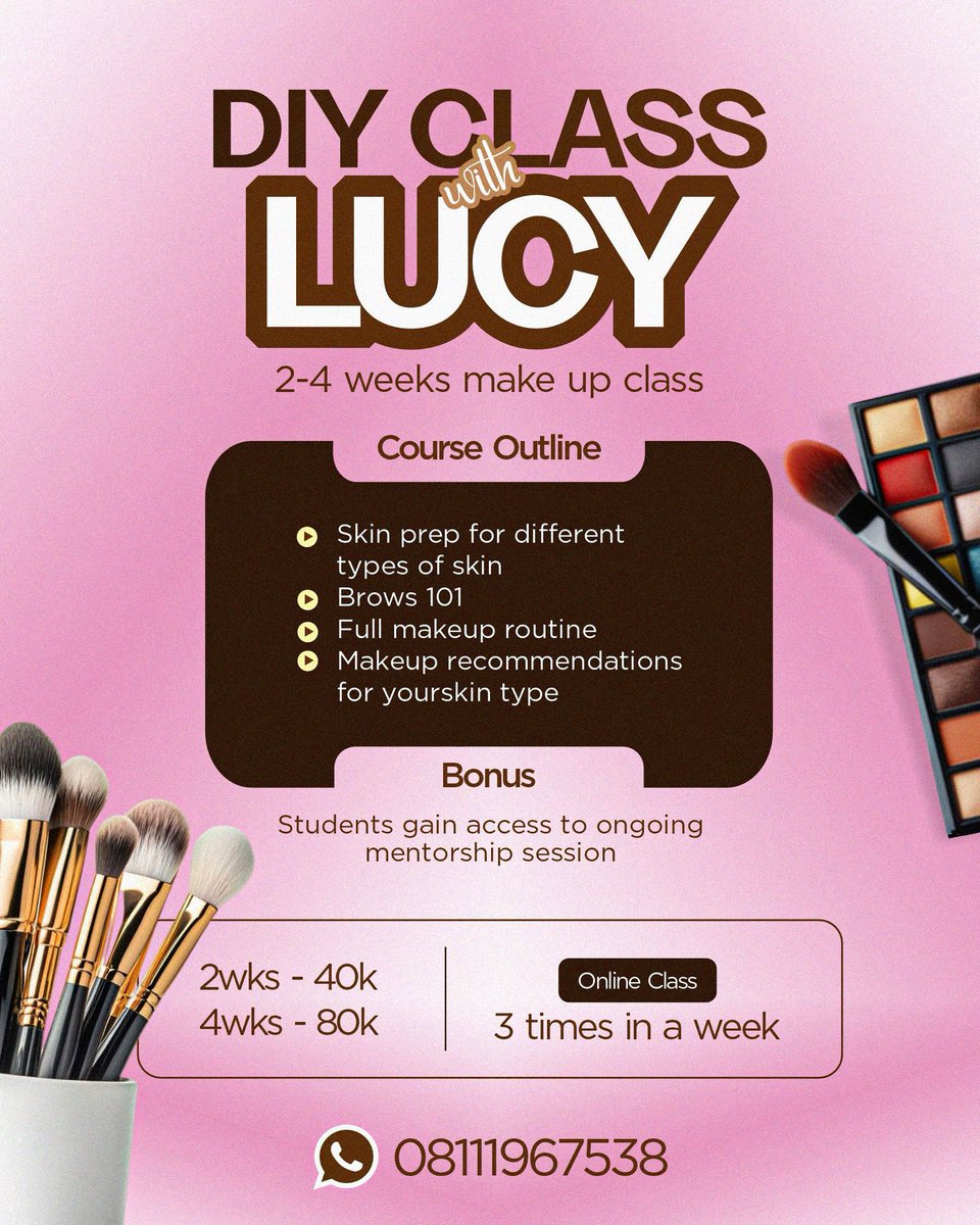_luhceey's tweet photo. I'm a makeup artist in Ojo, Alaba!

My walk in is 25k, I also take students for training.

This is my instagram: https://t.co/dtrnd0Rpil

And my jobs https://t.co/PeywsNpA0o