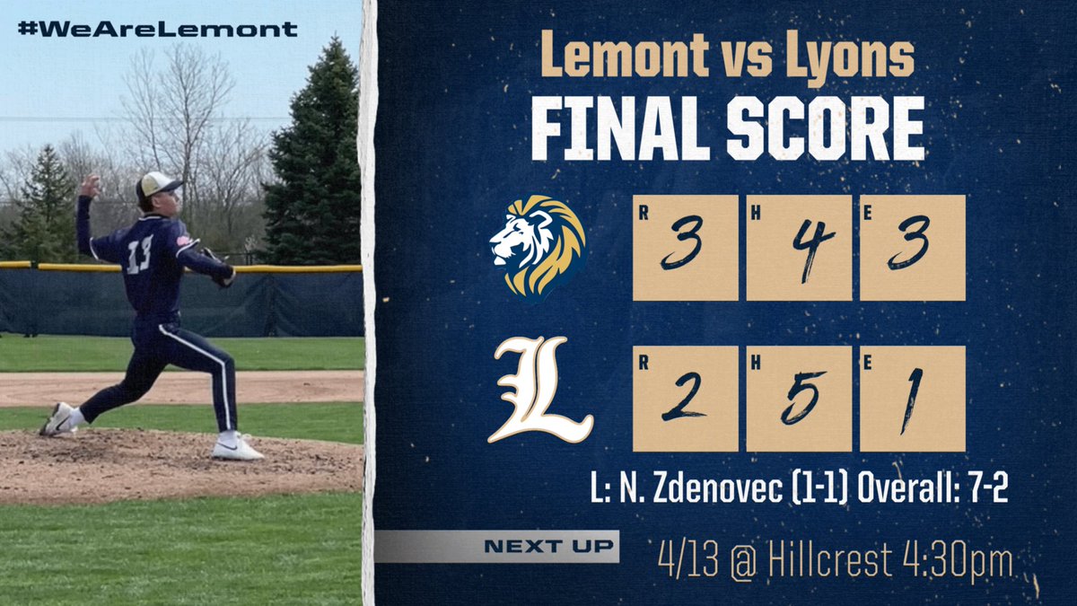 Lemont_Baseball's tweet image. Dropped a tough one today to a talented Lyons team. @NathanZdenovec_ took a no hitter into the 7th but we couldn’t pull it out. A lot to learn from but we also did many things well today! #WeAreLemont #WNU #FYB