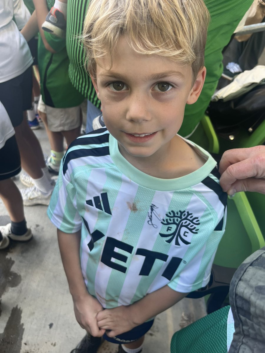 We may have lost, but my son Amos had the best time at the @austinfc game this afternoon. His favorite player, <a href="/CJFodrey/">CJ</a>, signed his jersey after the game. So cool! Such a great sport, as the players realize this is for the kids, win or lose