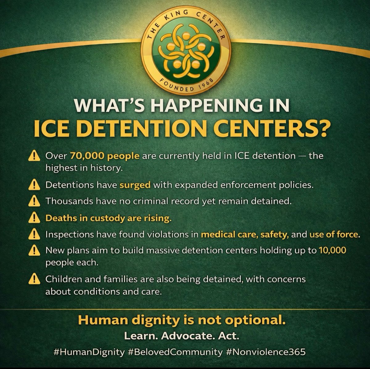 TheKingCenter's tweet image. Human dignity is not optional. Learn. Advocate. Act.

thekingcenter.org

#ICE #DetentionCenters #HumanDignity #MLK #TheKingCenter