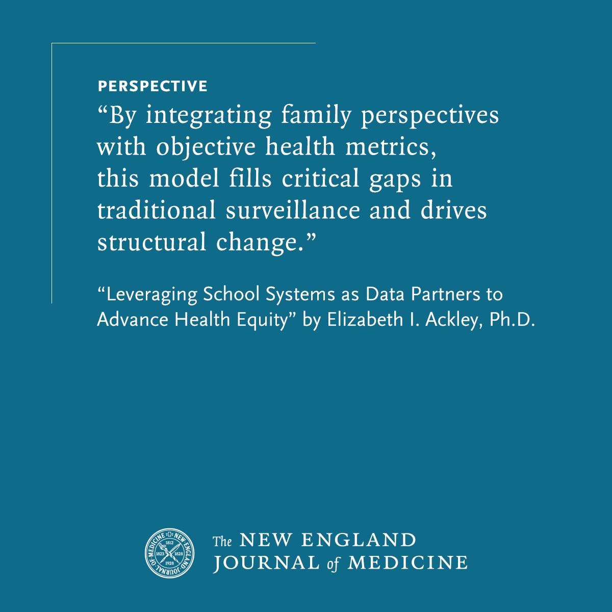 NEJM's tweet image. Efforts toward Equity by Elizabeth I. Ackley, PhD: Leveraging School Systems as Data Partners to Advance Health Equity nejm.org/doi/full/10.10…

#PublicHealth