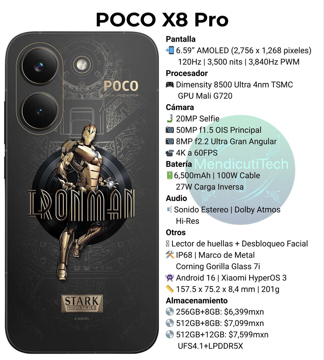 MendicutiTech's tweet photo. POCO X8 Pro:

Pantalla AMOLED con 120Hz, Procesador Dimensity 8500, camara de 200MP, batería de 6,500mAh con carga rápida de 100W y muchas cosas más a un precio inicial de escandalo 😬

#poco #pocox8pro #smartphone #tech #tecnology https://t.co/vtKtrlsAlm