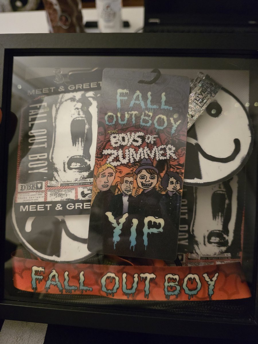 Made a shadowbox with all my Fall Out Boy VIP Laminates and its sick AF. I'm debating adding my local crew credential from Tourdust but I might frame that separately.