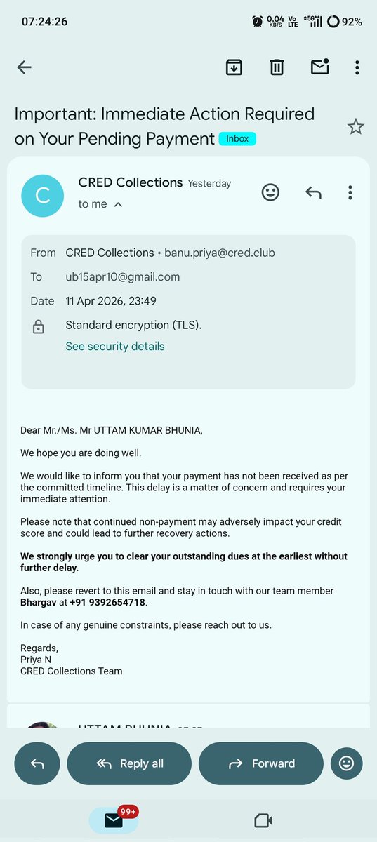 rsvu_uttam's tweet photo. @CRED_support @jagograhakjago
Respected Consumer affairs,
After repeated follow up cred has agreed that issues with them &amp; after 2 month they refund the amount to lenders  now again after receiving payment  this month , ther r sending mail payment not received.see attached https://t.co/py4xwHb3oo