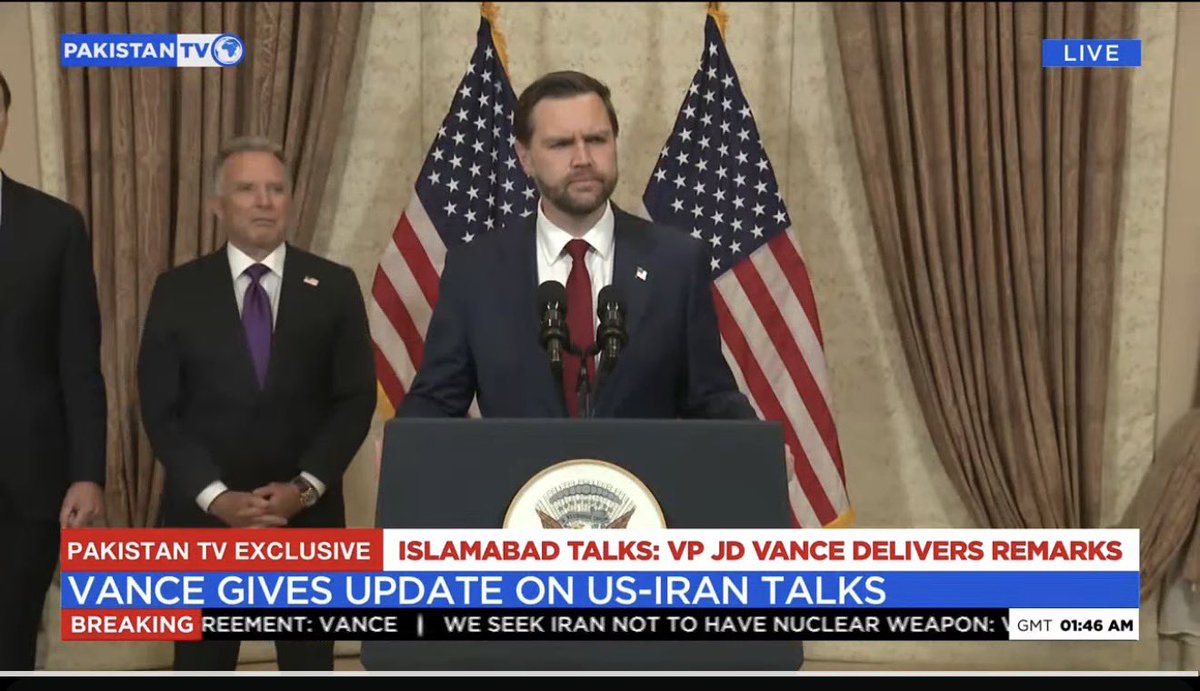 taahir_khan's tweet image. U.S. Vice-President JD Vance said early Sunday the #US and #Iran have not reached an agreement in peace talks in the #Pakistani capital #Islamabad. Vance told reporters “the bad news is that we have not reached agreement”. He said he came "in good faith", and added the US needs