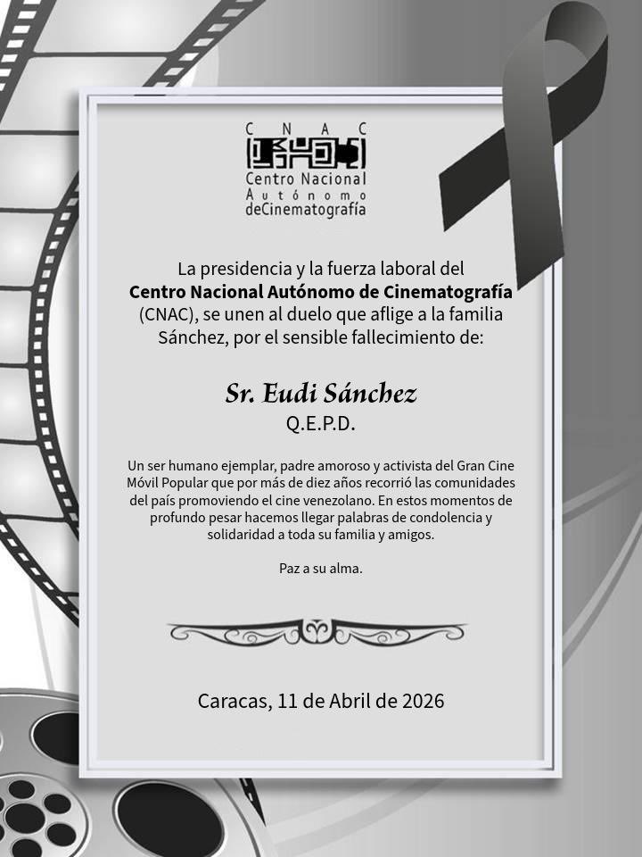#Duelo✝️ él Centro Nacional Autónomo de Cinematografía CNAC lamenta el fallecimiento del Sr. Eudi Sánchez activista y promotor del Gran Cine Móvil.