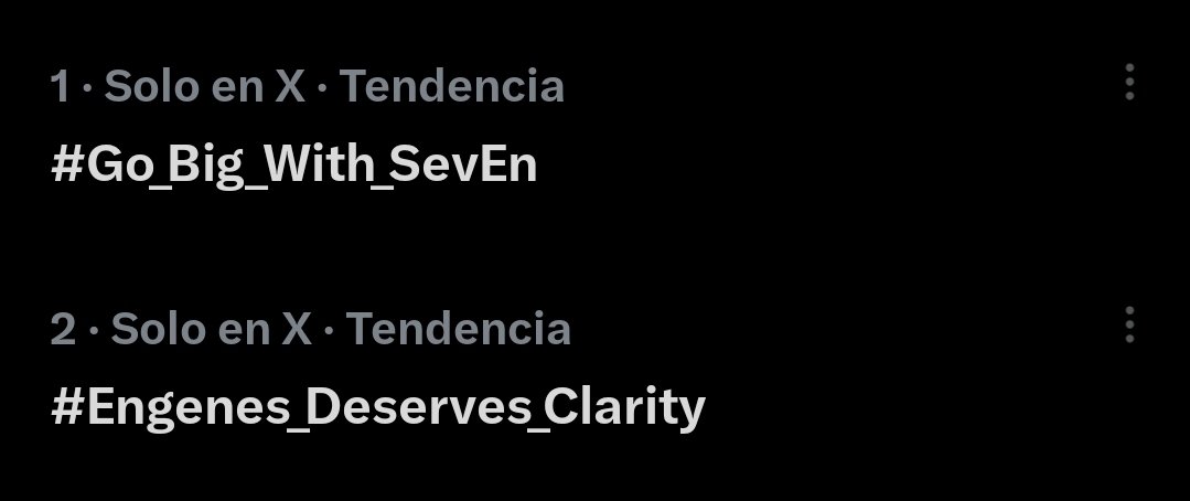 NO SE RINDAN MOTORES, NO CUANDO ESTAS SON LAS TENDENCIAS PORQUE LO ESTAMOS HACIENDO SÚPER BIEN. NADIE NOS BAJAAAAA 🗣🗣🗣

#Go_Big_With_SevEn
#Engenes_Deserves_Clarity
