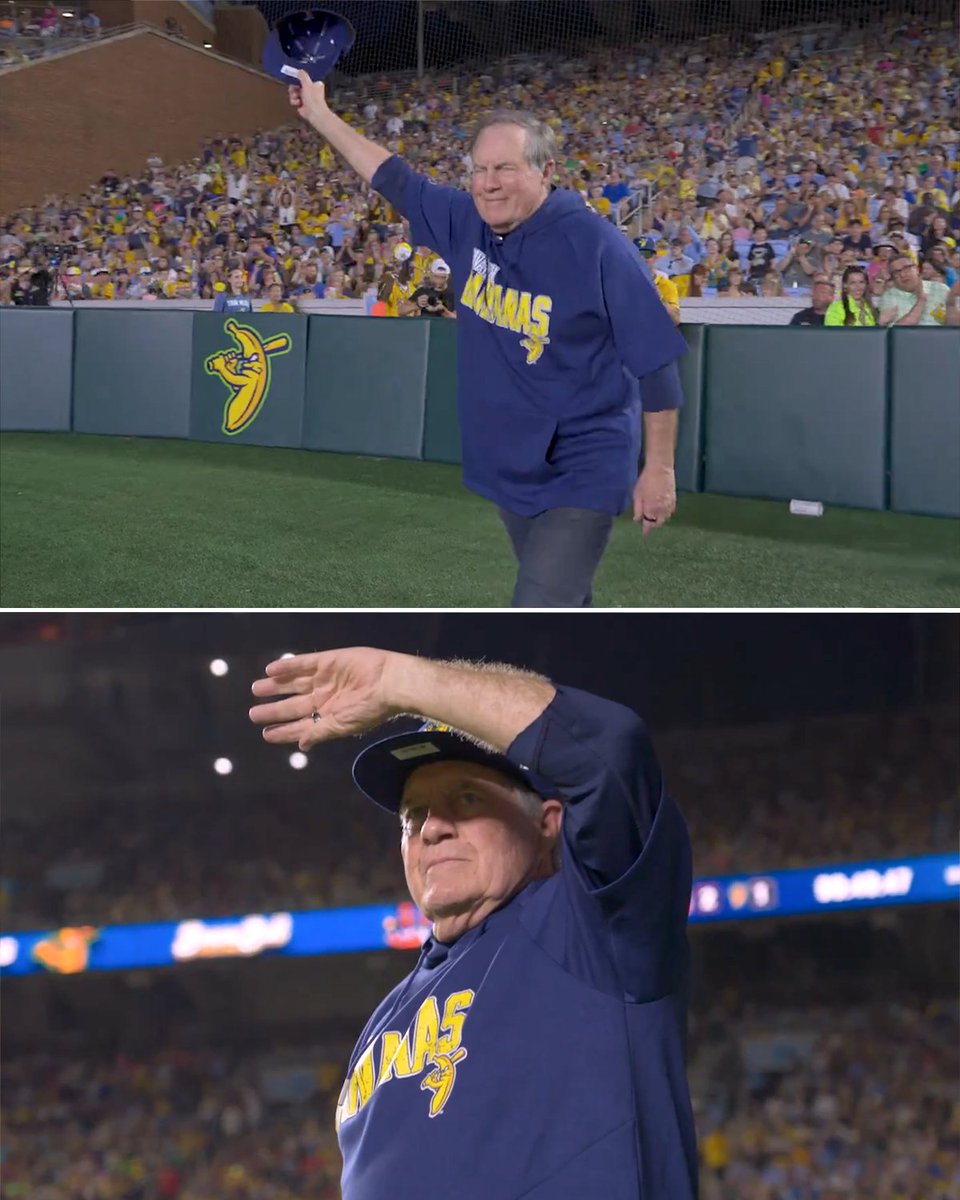 DraftKings's tweet image. Bill Belichick was the latest guest of the Savannah Bananas tour during their game at UNC 🍌⚾️