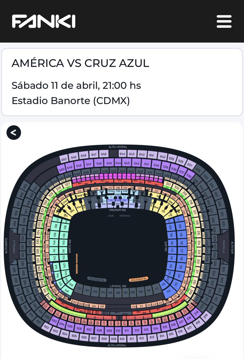 ❌ LOS AFICIONADOS NO ACOMPAÑAN AL AMÉRICA 

⚽️ A solo 5 horas de que se juegue el clásico entre América y Cruz Azul, así se ven las zonas disponibles para el partido en la página de Fanki, parece que a las dos aficiones no les pareció el precio de las entradas.