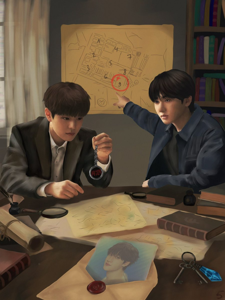 clefablera's tweet photo. his silhouette is finally clear, but the map leads elsewhere. 

#Straykidsfanart #seungmin #changbin https://t.co/qEhcDoqaL6