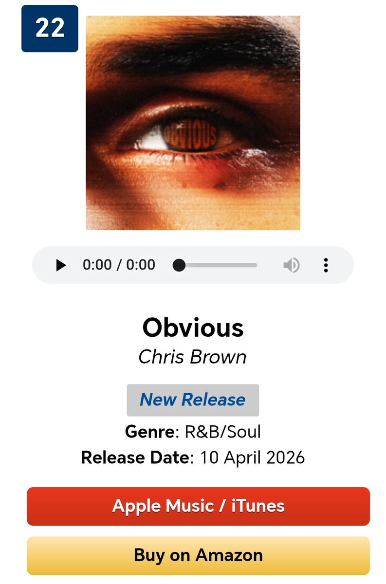 Cristiancitoo99's tweet image. Chris Brown's song "Obvious" Rises To Number 22 Top Songs On iTunes In The United Kingdom 🇬🇧
#ChrisBrown #Obvious #iTunes  #Rnb #Music #UK