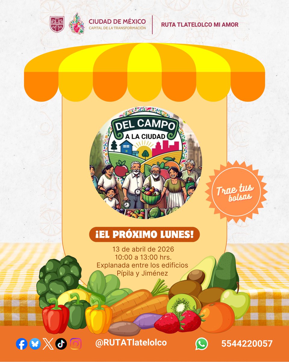 El próximo lunes el campo llega a Tlatelolco con los mejores precios y productos.

Esta vez, en la primera sección, les esperamos con frutas, verduras, quesos, mole y muchos productos más para que surtan sus despensas con #DelCampoALaCiudad.