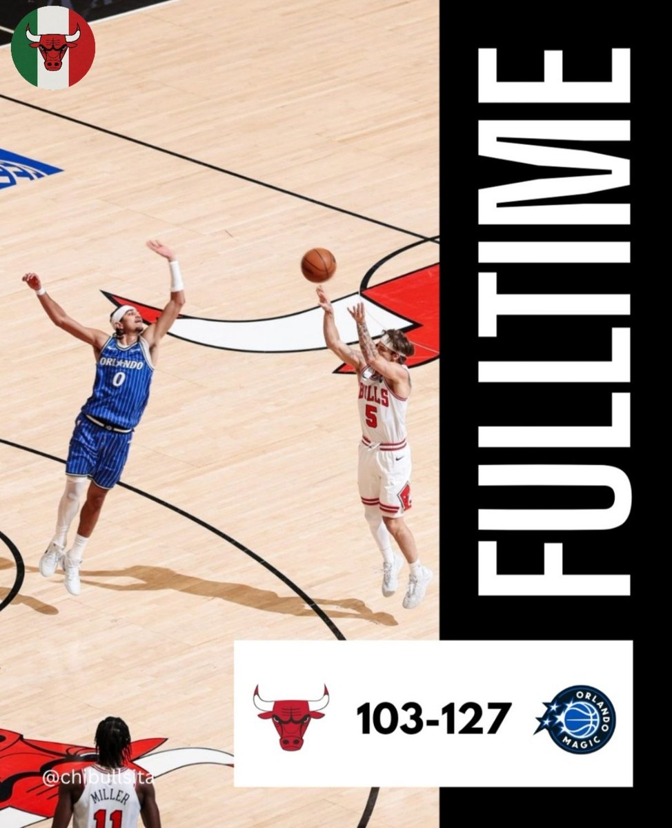 Bulls lose❌
Bulls 103
Magic 127
In b2b, con tutti assenti, contro una squadra che sta lottando per i playoff, era difficile far meglio di così. Perdiamo l'ultima partita in casa della stagione, nettamente. La vittoria dei Bucks, almeno, ci assicura il 12esimo posto.
#SeeRed