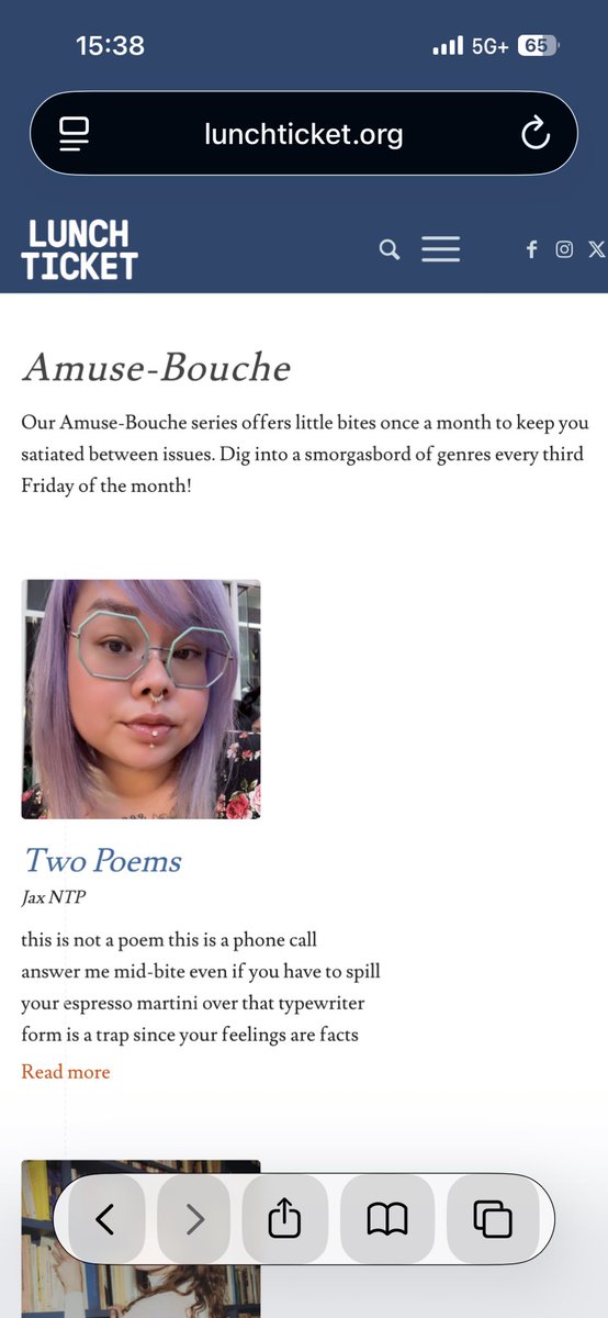 JaxNTP's tweet photo. Celebrating #NationalPoetryMonth with an #AmuseBouche @LunchTicket1 publishes two of my poems about #FrankOHara and #OscarWilde 🤓🐙🥂 Read words here: 

https://t.co/LbeZOE0se2

#poetsandwriters #poetrycommunity #writingcommunity 
#poetrylovers https://t.co/JB0AV252TC