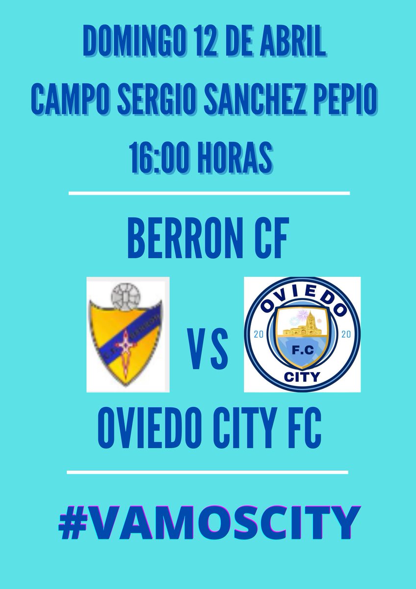 Jornada 27.  Nos toca visitar al Berrón en su campo. Actualmente ocupan la posición número 12. Trataremos de repetir la victoria de la primera vuelta 

#OviedoCityFC 
#futbolasturiano 
#asturfutbol 
#vamoscity