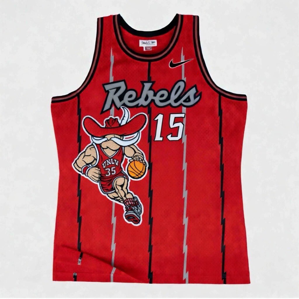 blurtversus's tweet photo. Designing a UNLV basketball jersey every day until they sign a player in the portal: #unlvmbb #runninrebels https://t.co/rBJKBwBa60